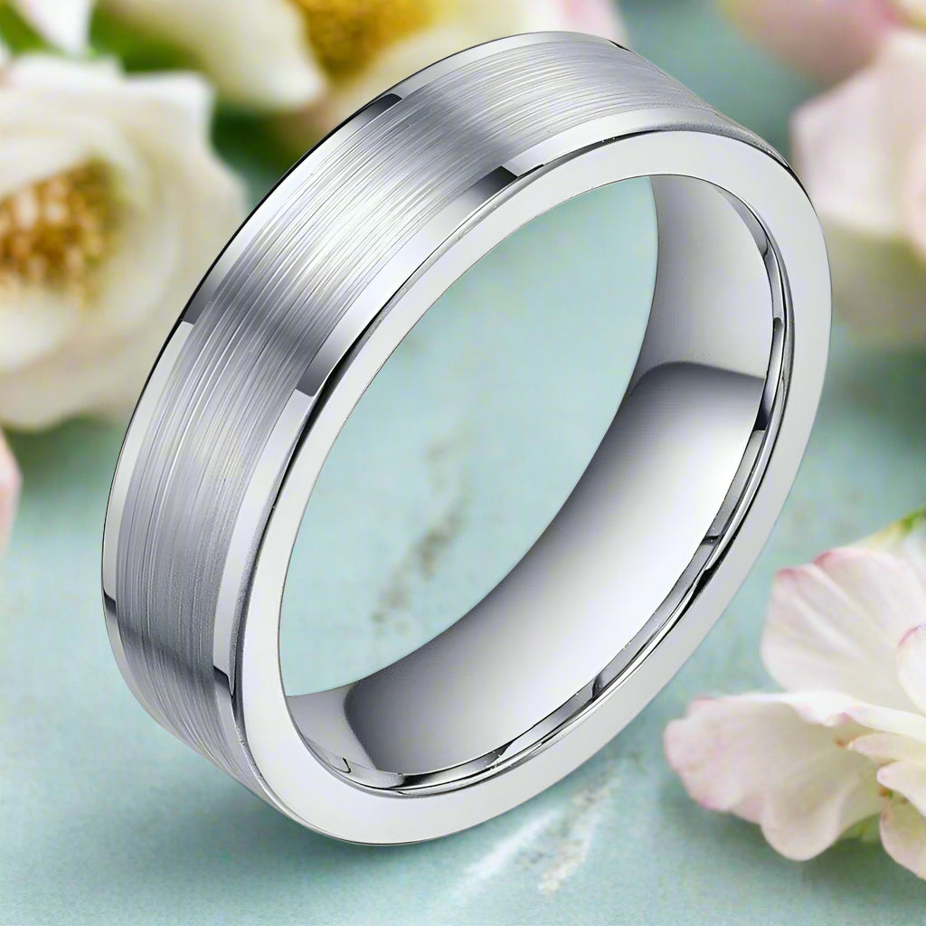 Simple Brushed Unisex Tungsten Wedding Band-Evani Jewelry