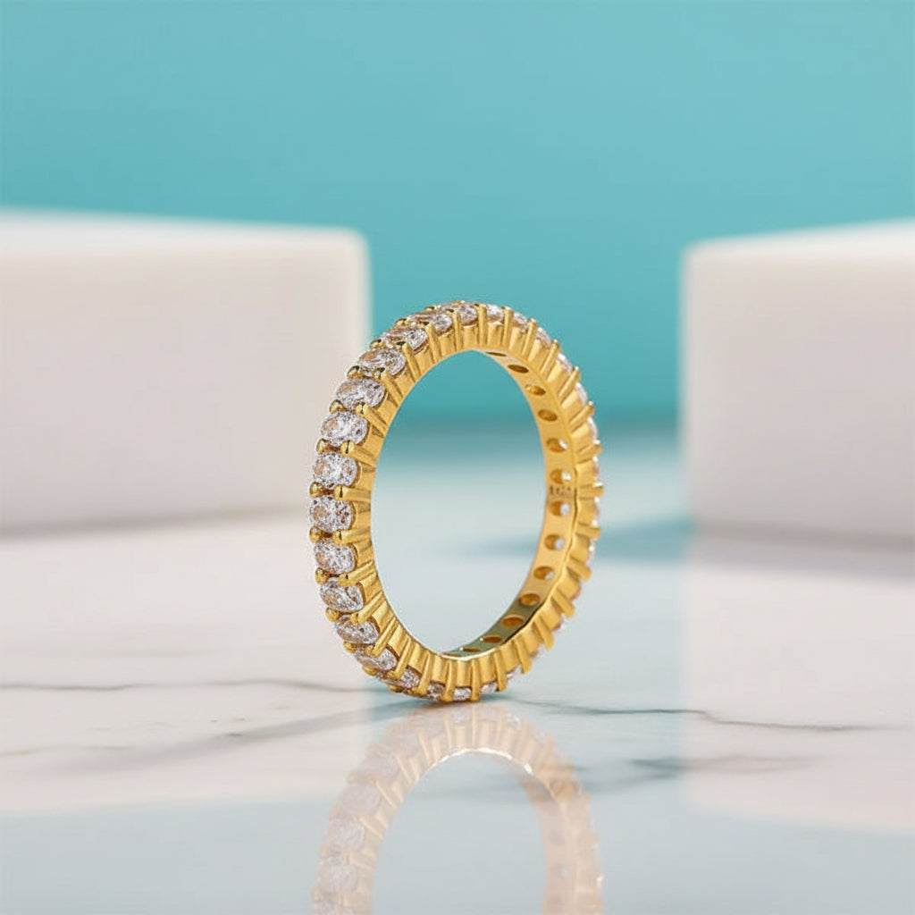 Simple Eternity Oval Cut Yellow Gold Diamond Wedding Band-Evani Jewelry
