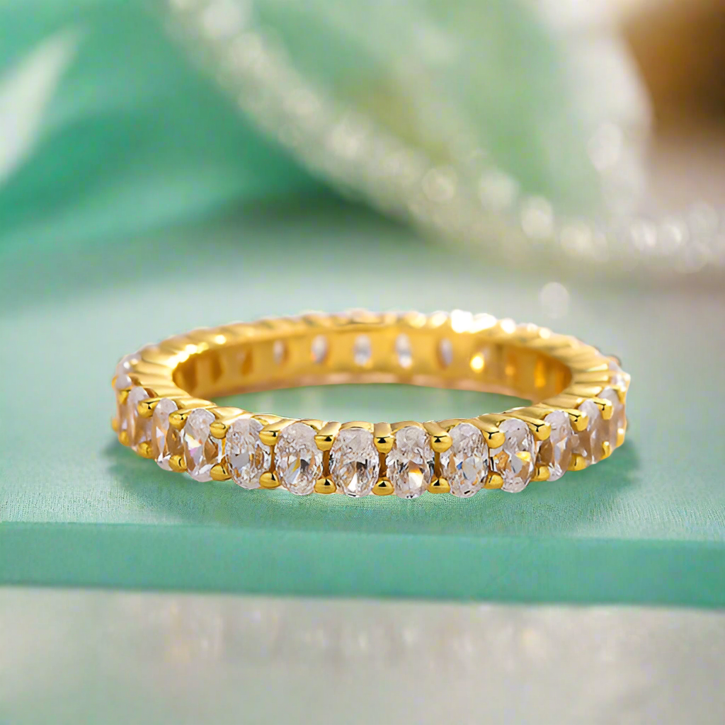 Simple Eternity Oval Cut Yellow Gold Wedding Band-Evani Naomi Jewelry