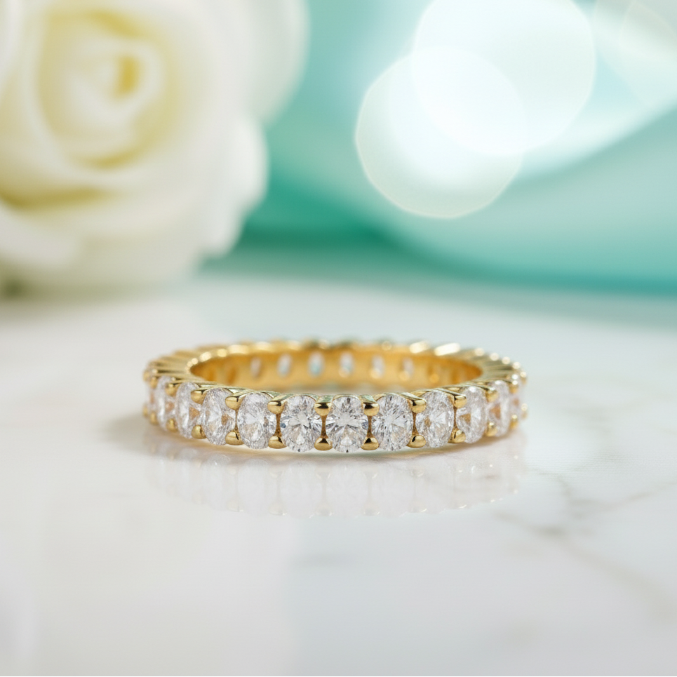 Simple Eternity Oval Cut Yellow Gold Diamond Wedding Band-Evani Jewelry
