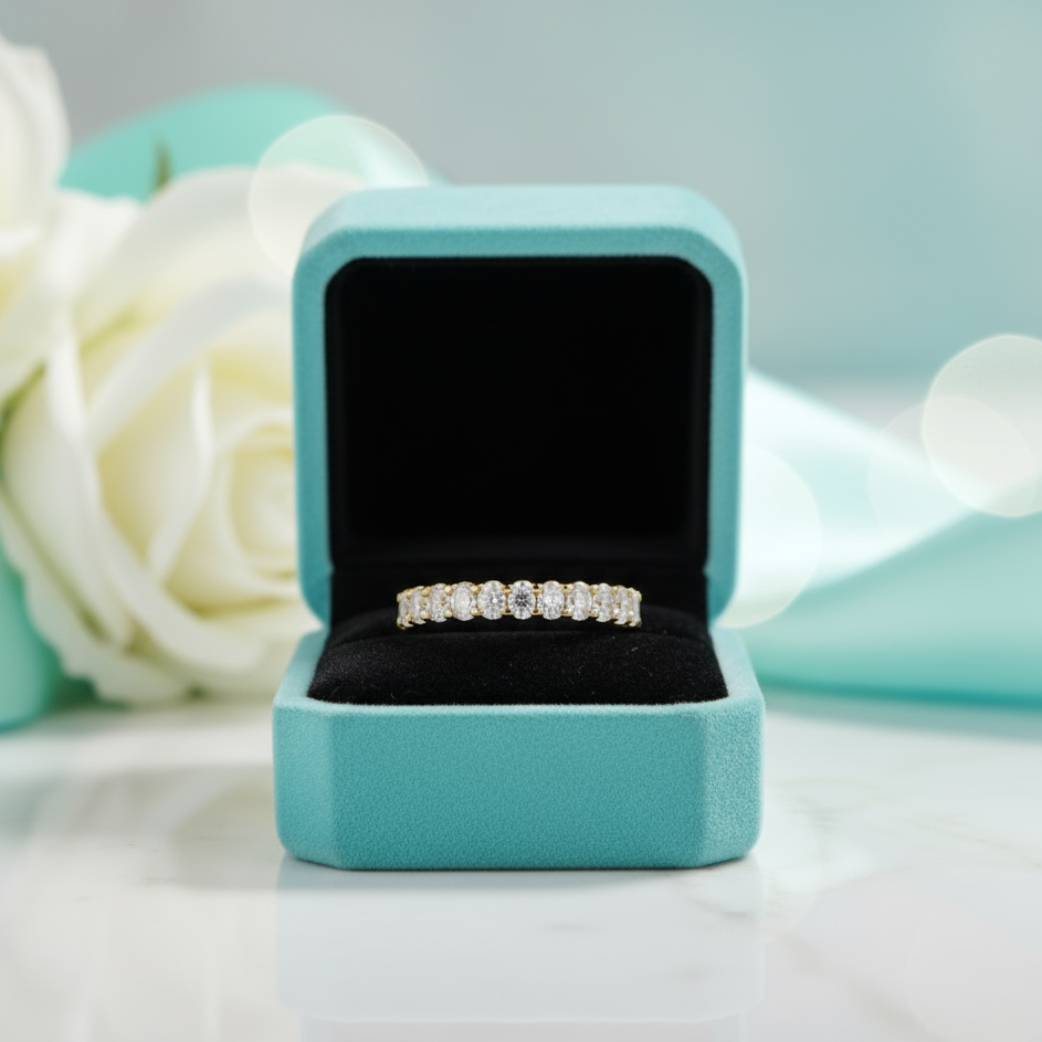 Simple Eternity Oval Cut Yellow Gold Diamond Wedding Band-Evani Jewelry