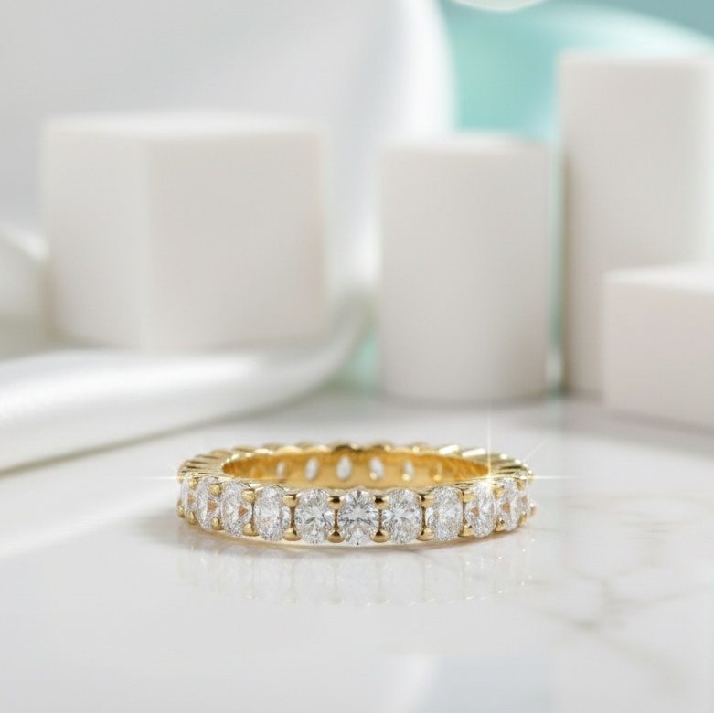 Simple Eternity Oval Cut Yellow Gold Diamond Wedding Band-Evani Jewelry