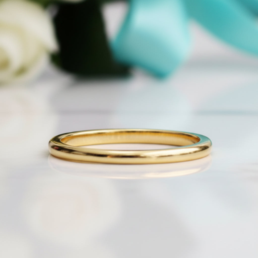 Simple Glossy Yellow Gold Wedding Band-Evani Jewelry