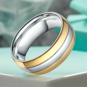 Simple Gold & Silver Unisex Titanium Wedding Band-Evani Naomi Jewelry
