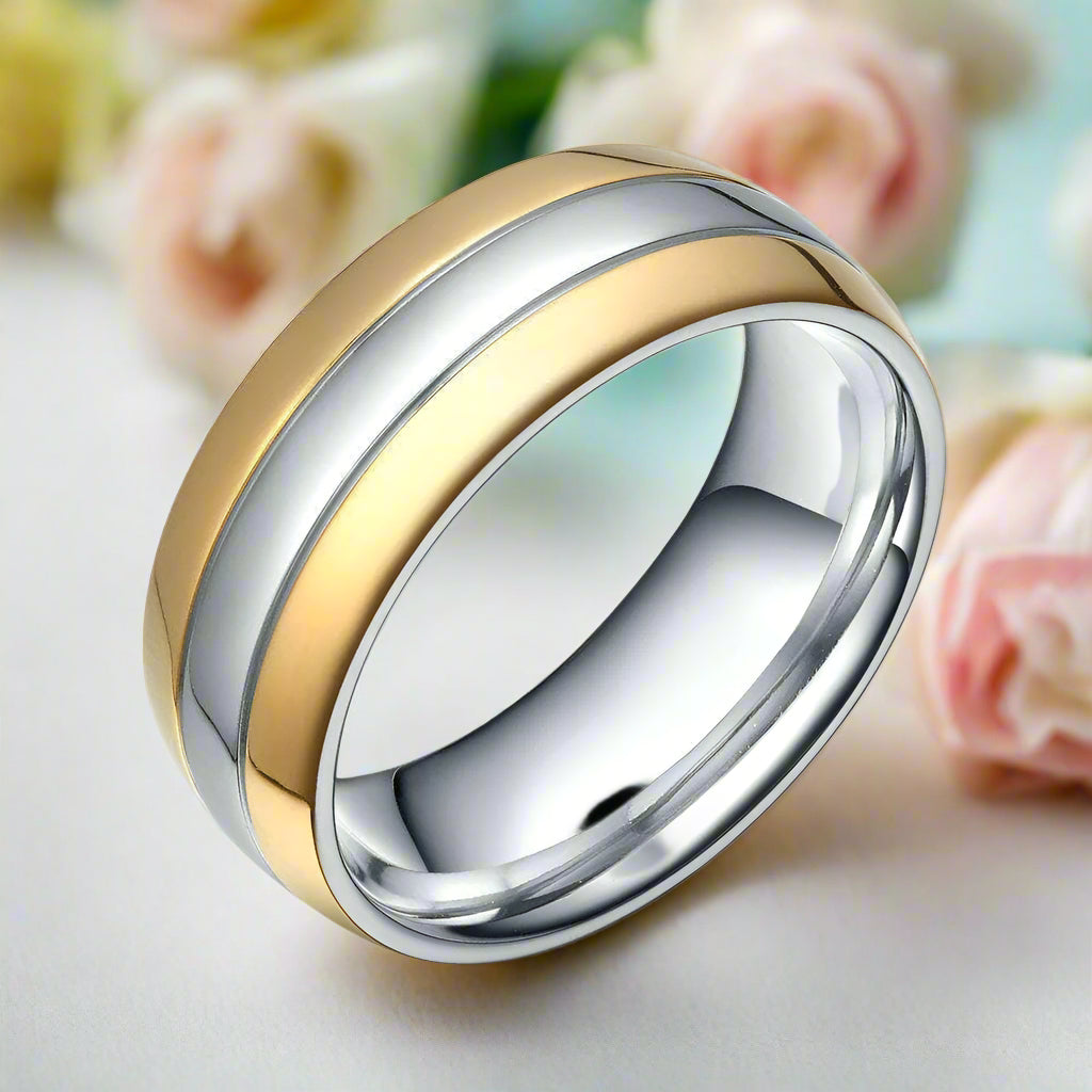 Simple Gold & Silver Unisex Titanium Wedding Band-Evani Naomi Jewelry