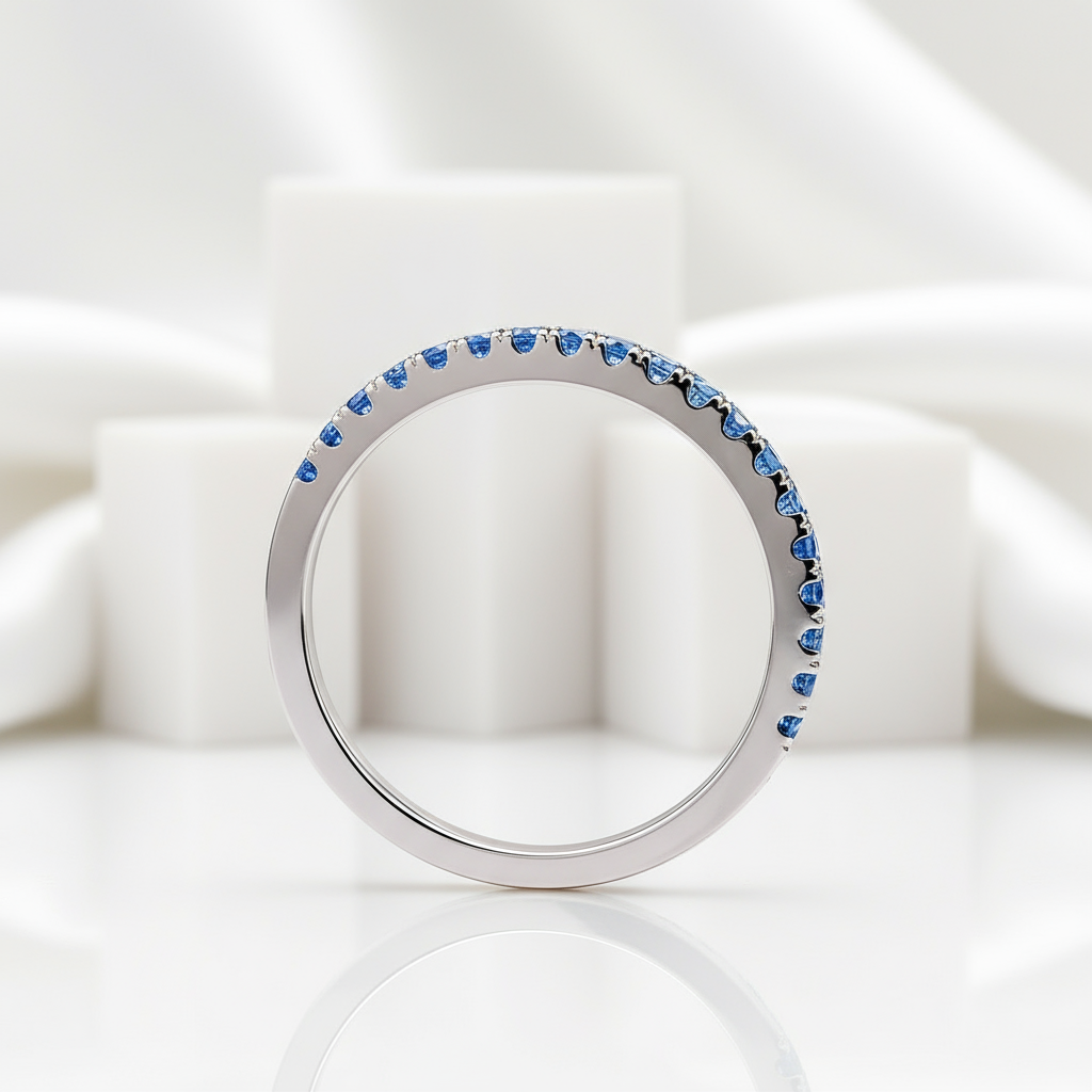 Simple Light Aquamarine Half Eternity Wedding Band-Evani Jewelry