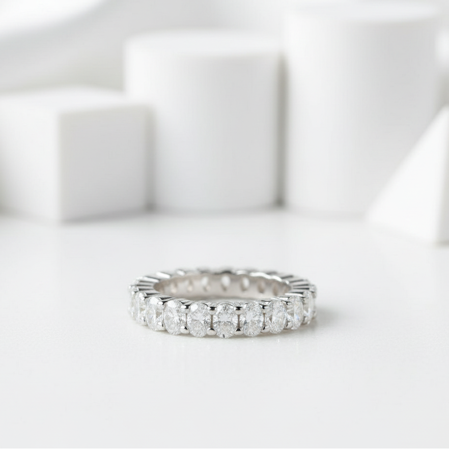 Simple Oval Cut Diamond Birthstone Eternity Wedding Band-Evani Jewelry