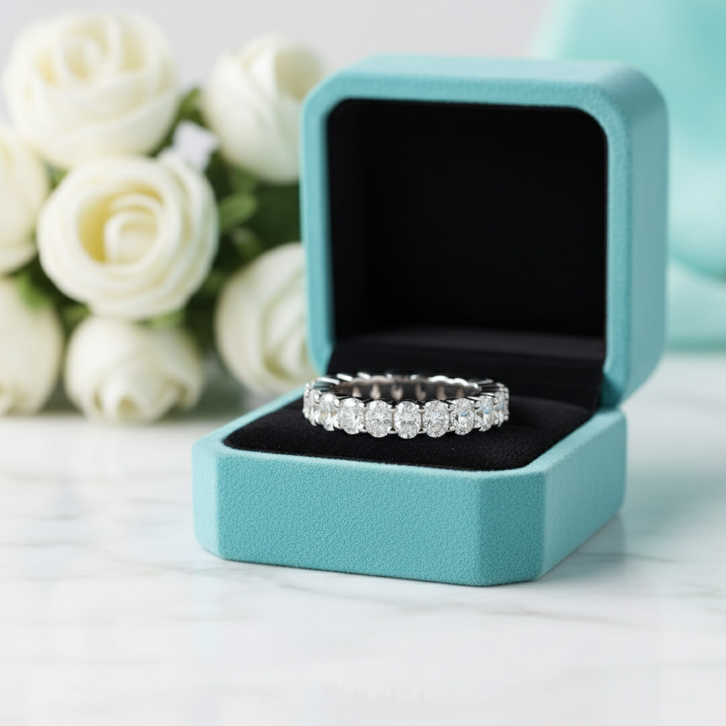 Simple Oval Cut Diamond Birthstone Eternity Wedding Band-Evani Jewelry