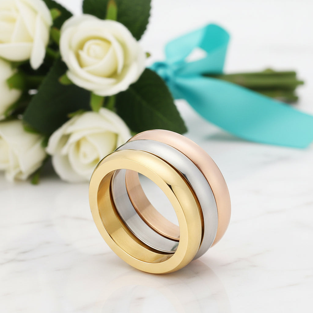 Simple Round 3 Layers Wedding Band Set-Evani Jewelry