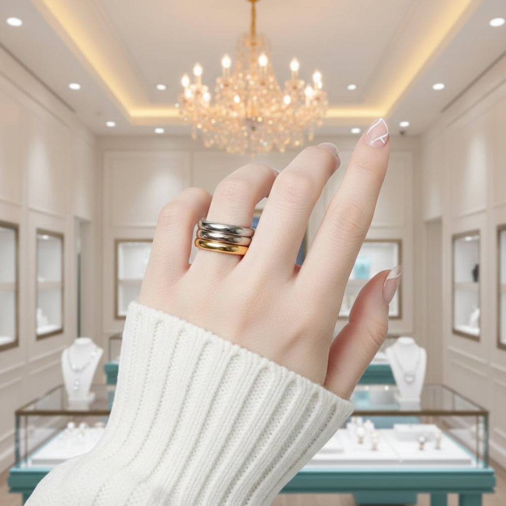 Simple Round 3 Layers Wedding Band Set-Evani Jewelry
