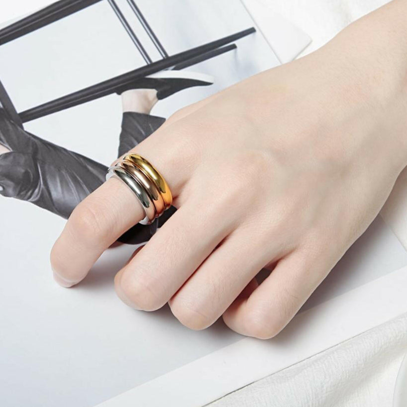 Simple Round 3 Layers Wedding Band Set-Evani Naomi Jewelry