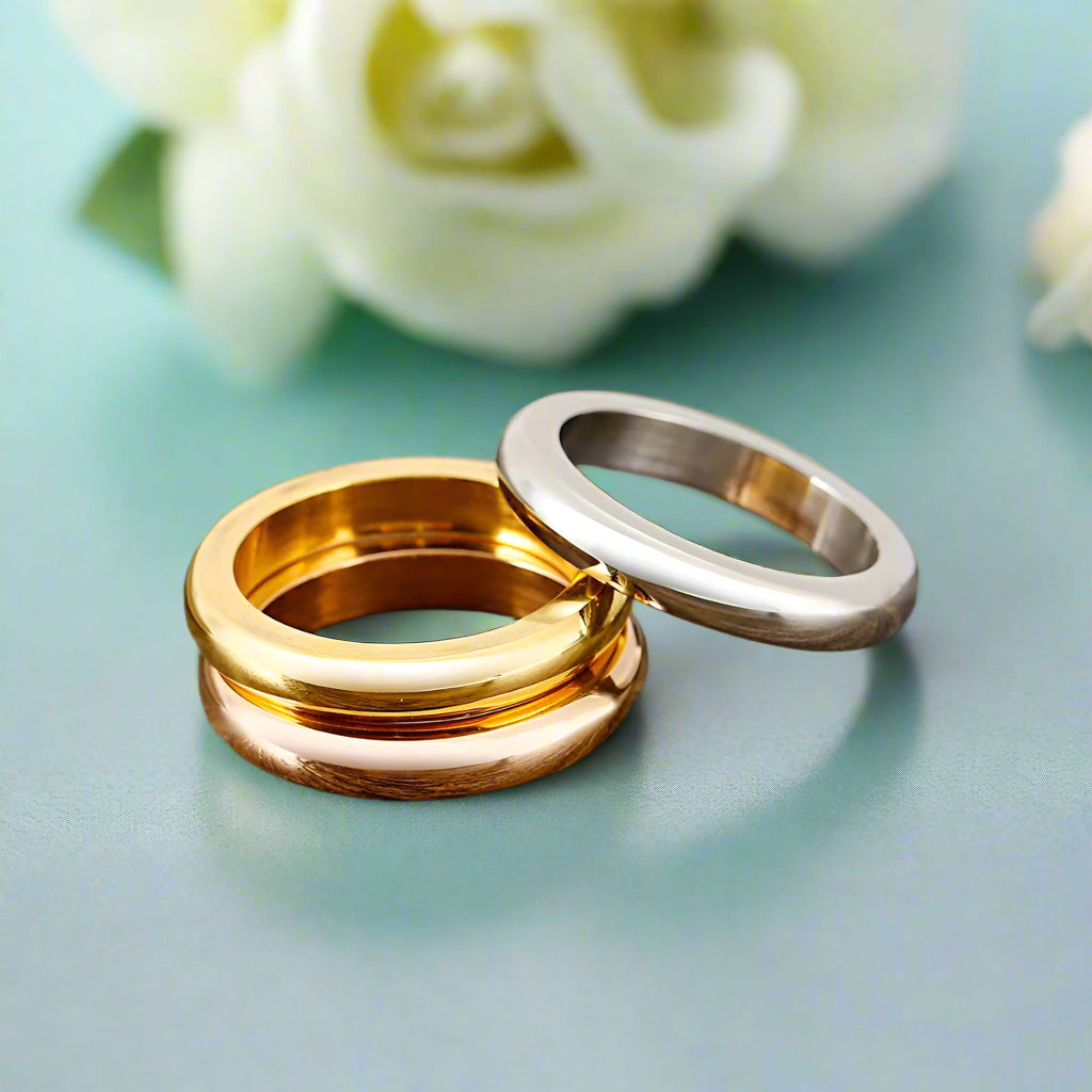 Simple Round 3 Layers Wedding Band Set-Evani Naomi Jewelry