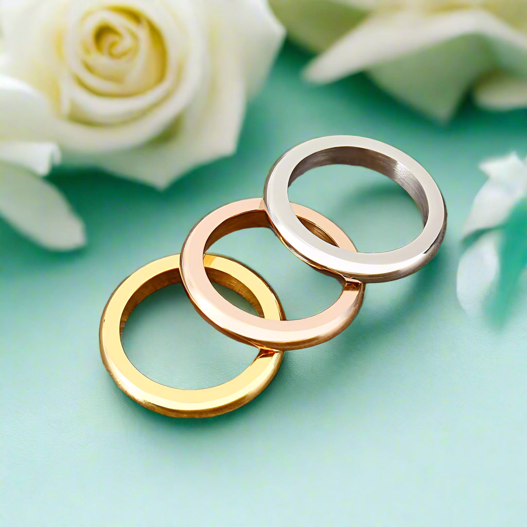 Simple Round 3 Layers Wedding Band Set-Evani Naomi Jewelry