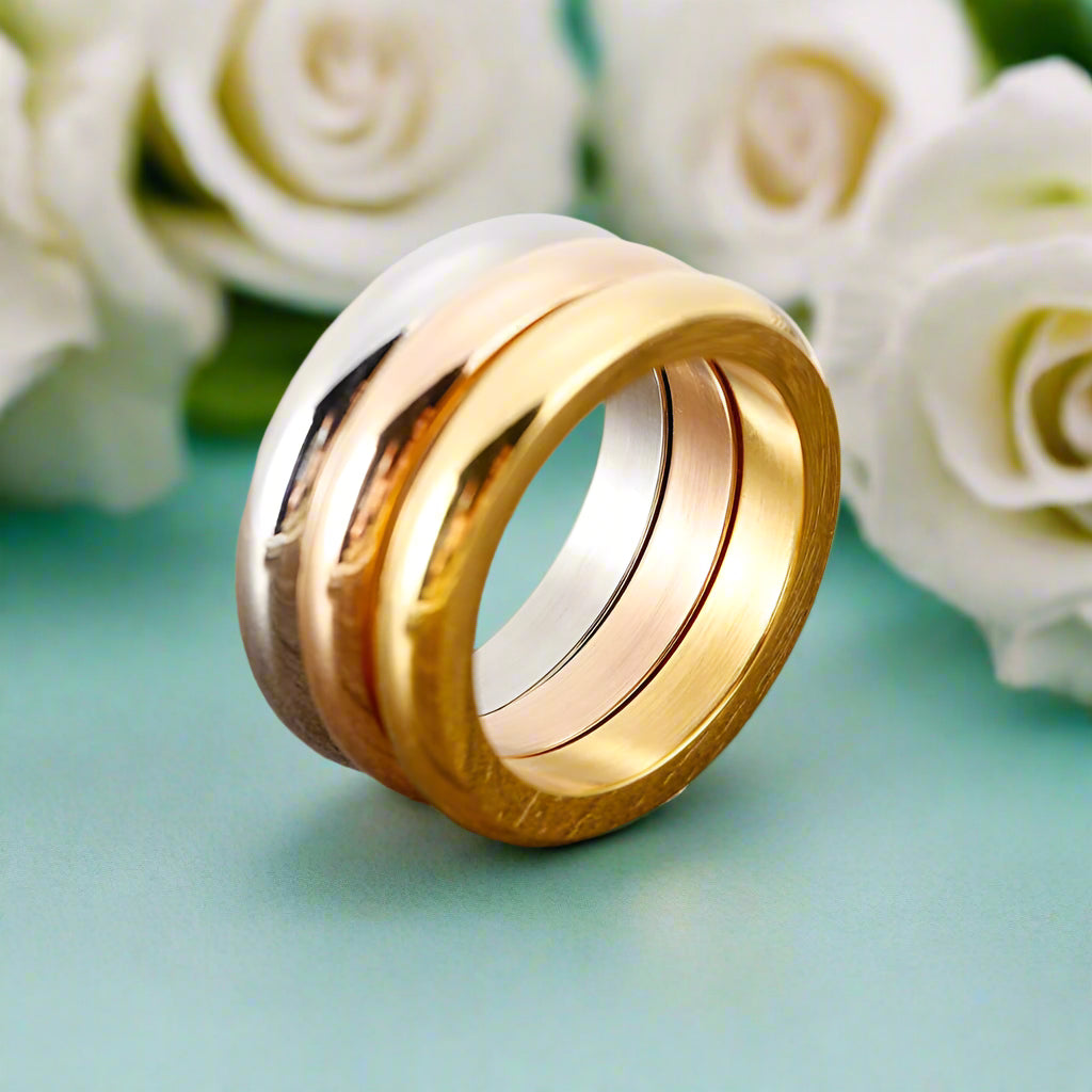 Simple Round 3 Layers Wedding Band Set-Evani Naomi Jewelry