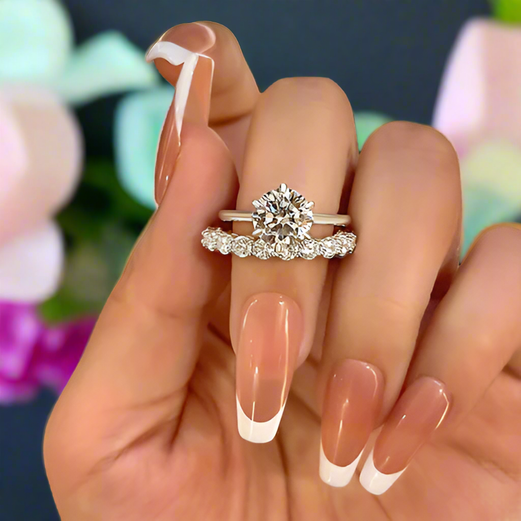 Simple Round Cut 2.0ct Diamond Bridal Set-Evani Jewelry