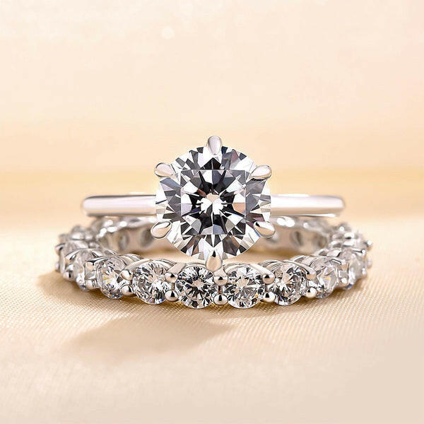 Simple Round Cut 2.0ct Diamond Bridal Set-Evani Jewelry