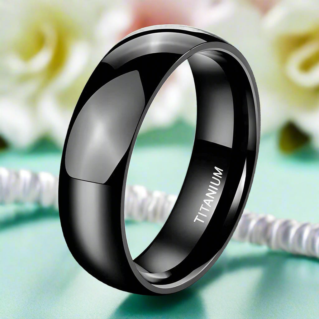 Simple Unisex Black Domed Titanium Wedding Band-Evani Jewelry
