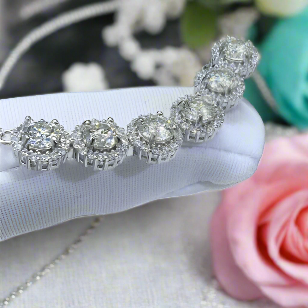 Six Round Diamond Halo Pendant Necklace-Evani Naomi Jewelry