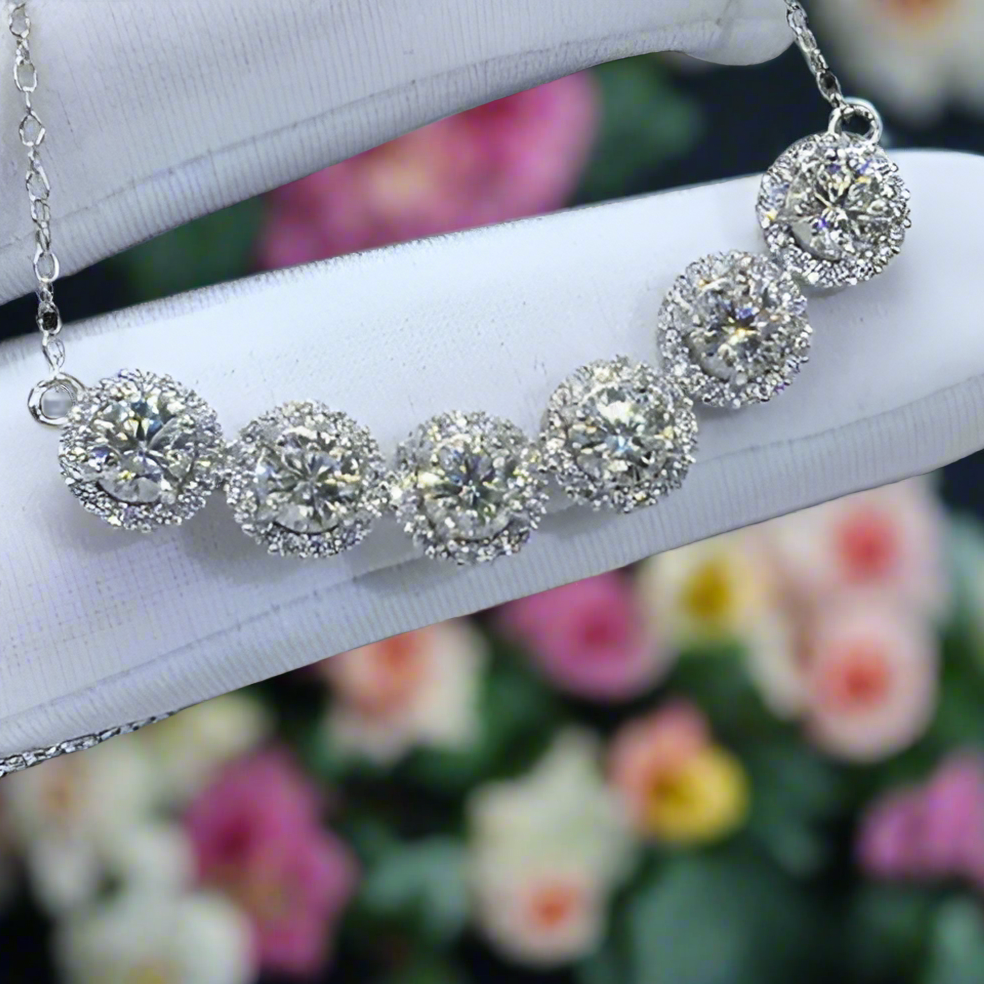 Six Round Diamond Halo Pendant Necklace-Evani Naomi Jewelry