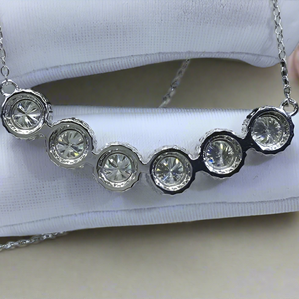 Six Round Diamond Halo Pendant Necklace-Evani Naomi Jewelry