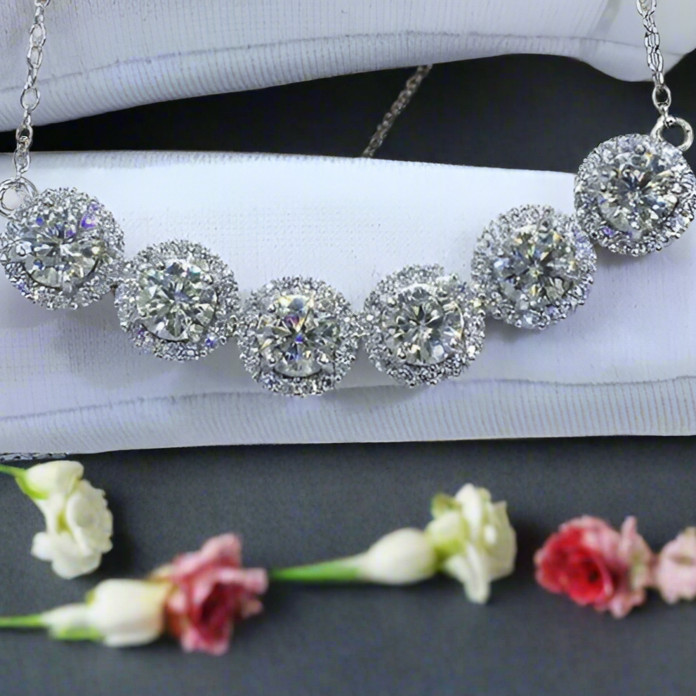 Six Round Diamond Halo Pendant Necklace-Evani Naomi Jewelry