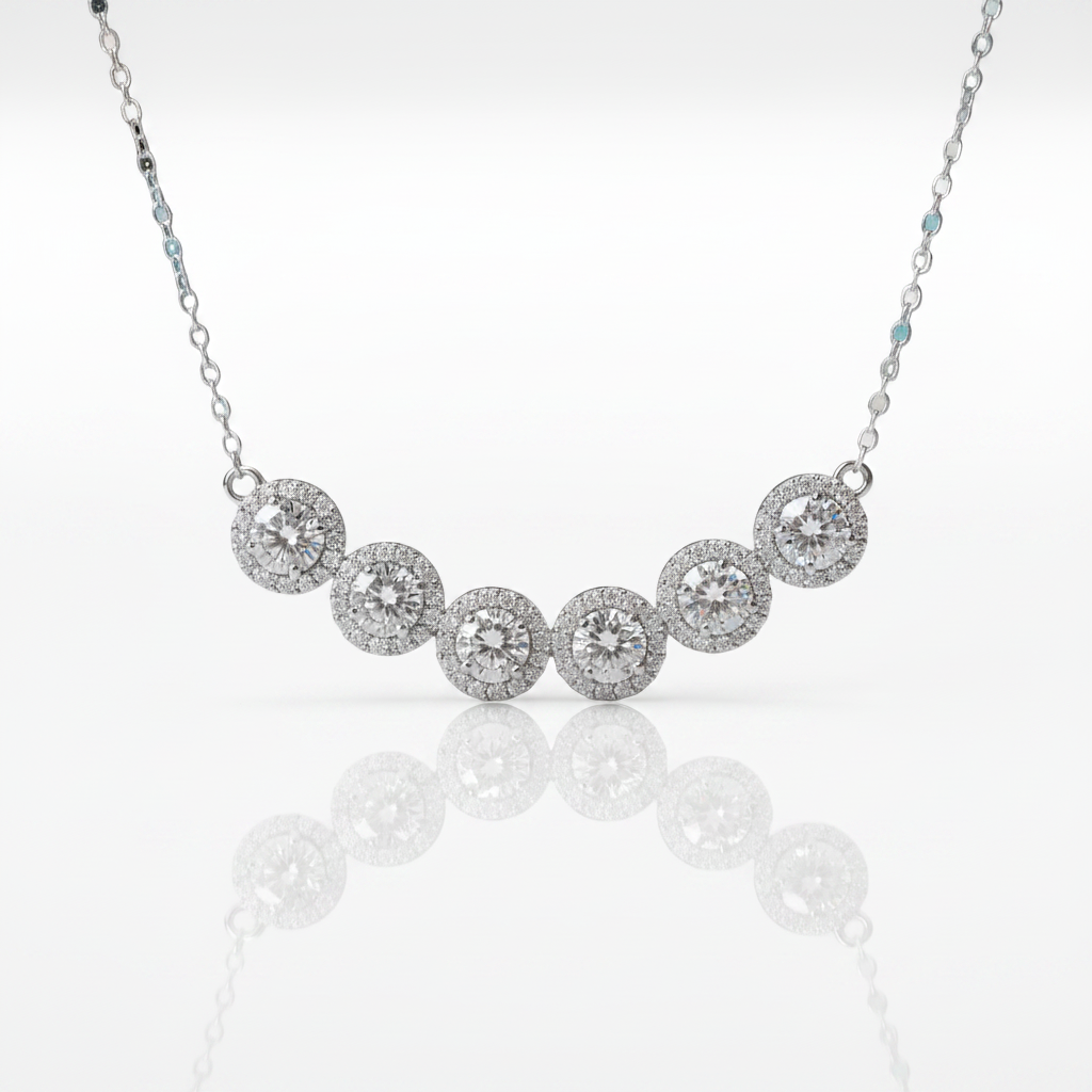 Six Round Diamond OptionHalo Pendant Necklace