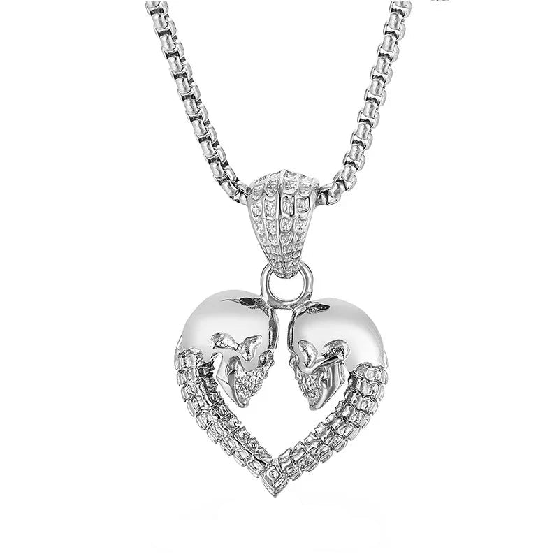 Skull and Skeleton Heart-Shaped Pendant Punk Necklace-Evani Naomi Jewelry
