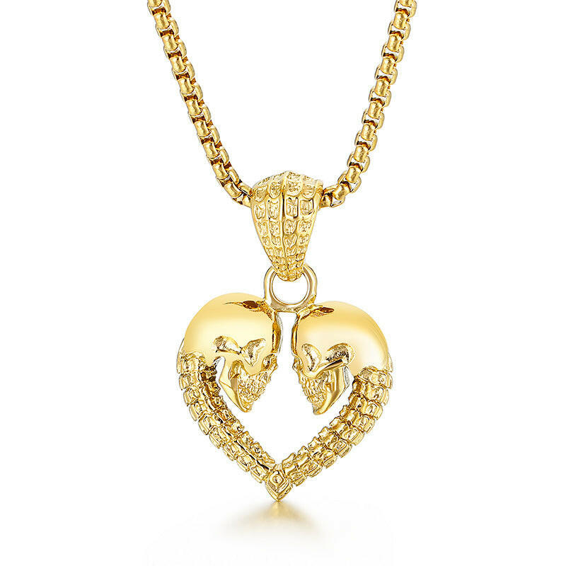 Skull and Skeleton Heart-Shaped Pendant Punk Necklace-Evani Naomi Jewelry