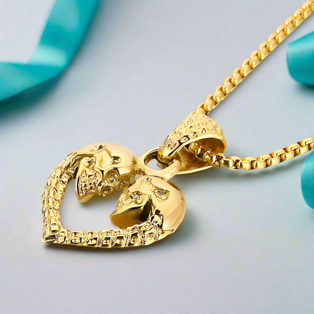 Skull and Skeleton Heart-Shaped Pendant Punk Necklace-Evani Naomi Jewelry