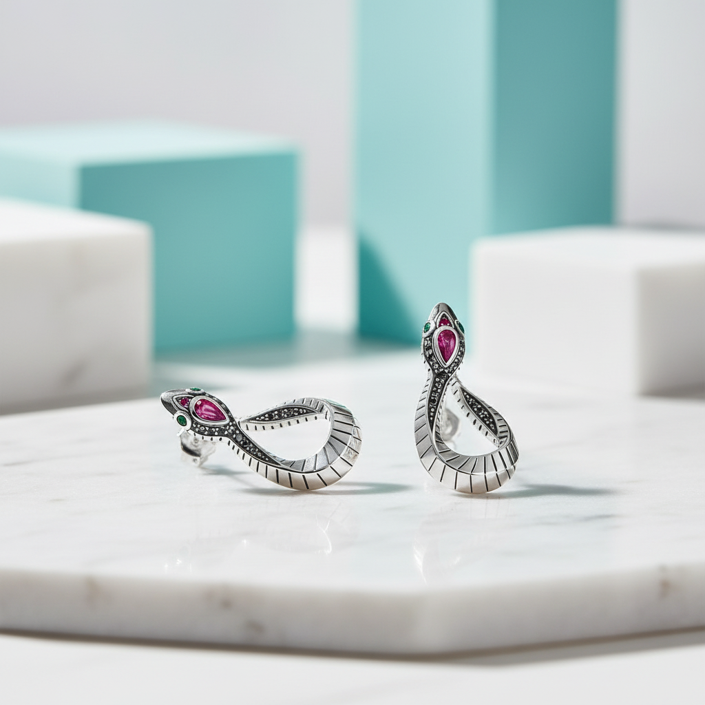 Snake Tourmaline Birthstone Hinged Stud Earrings