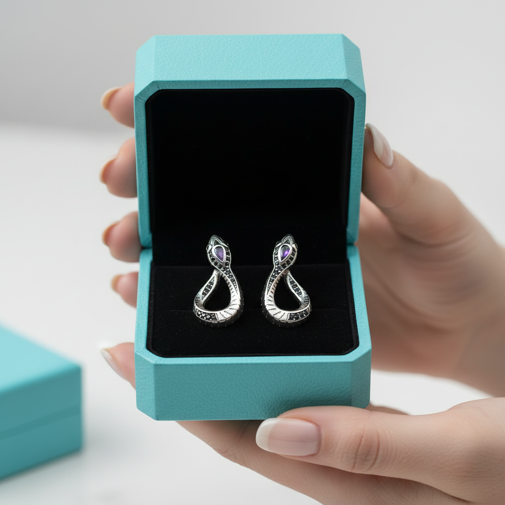 Snake Tourmaline Birthstone Hinged Stud Earrings