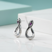 Snake Tourmaline Birthstone Hinged Stud Earrings