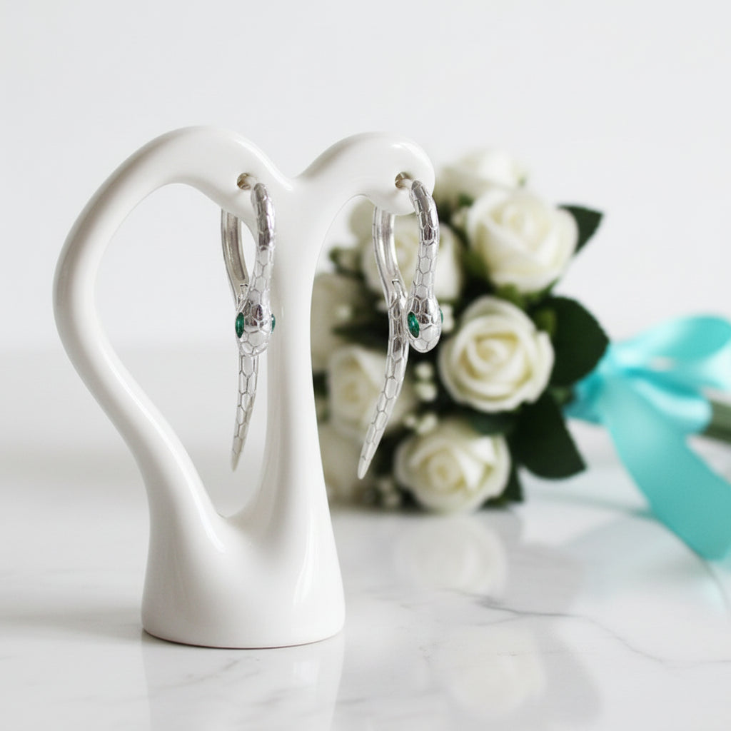 Snake Birthstone Eyes Hoop Earrings-Evani Jewelry