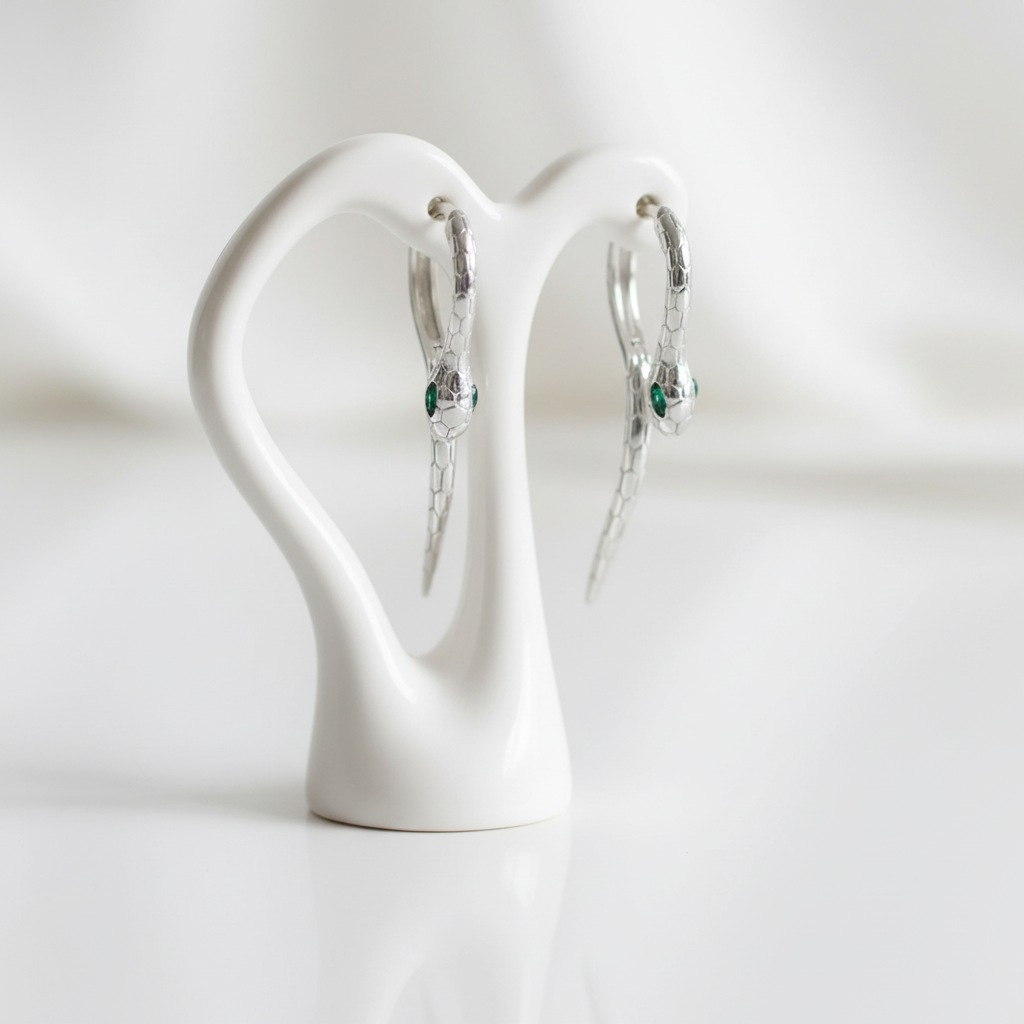 Snake Birthstone Eyes Hoop Earrings