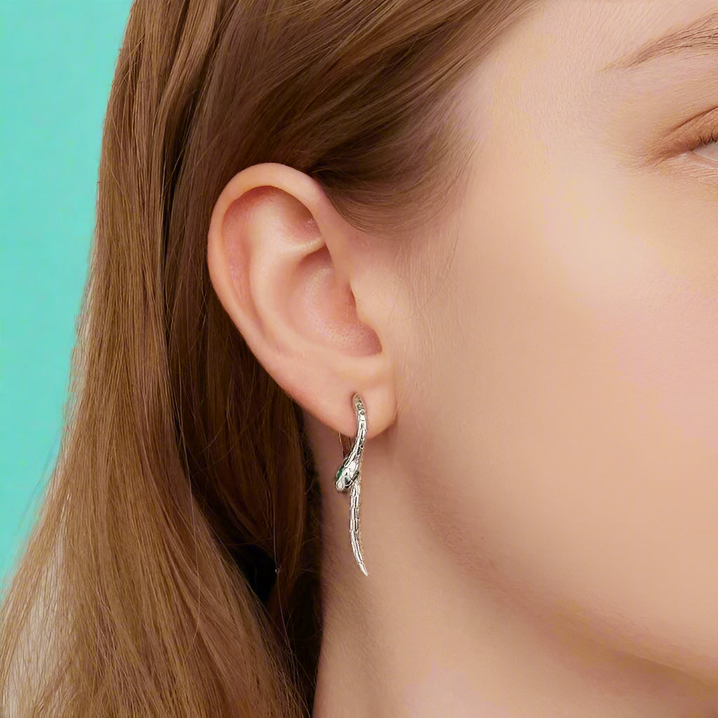 Snake Green Diamond Eyes Hoop Earrings-Evani Naomi Jewelry