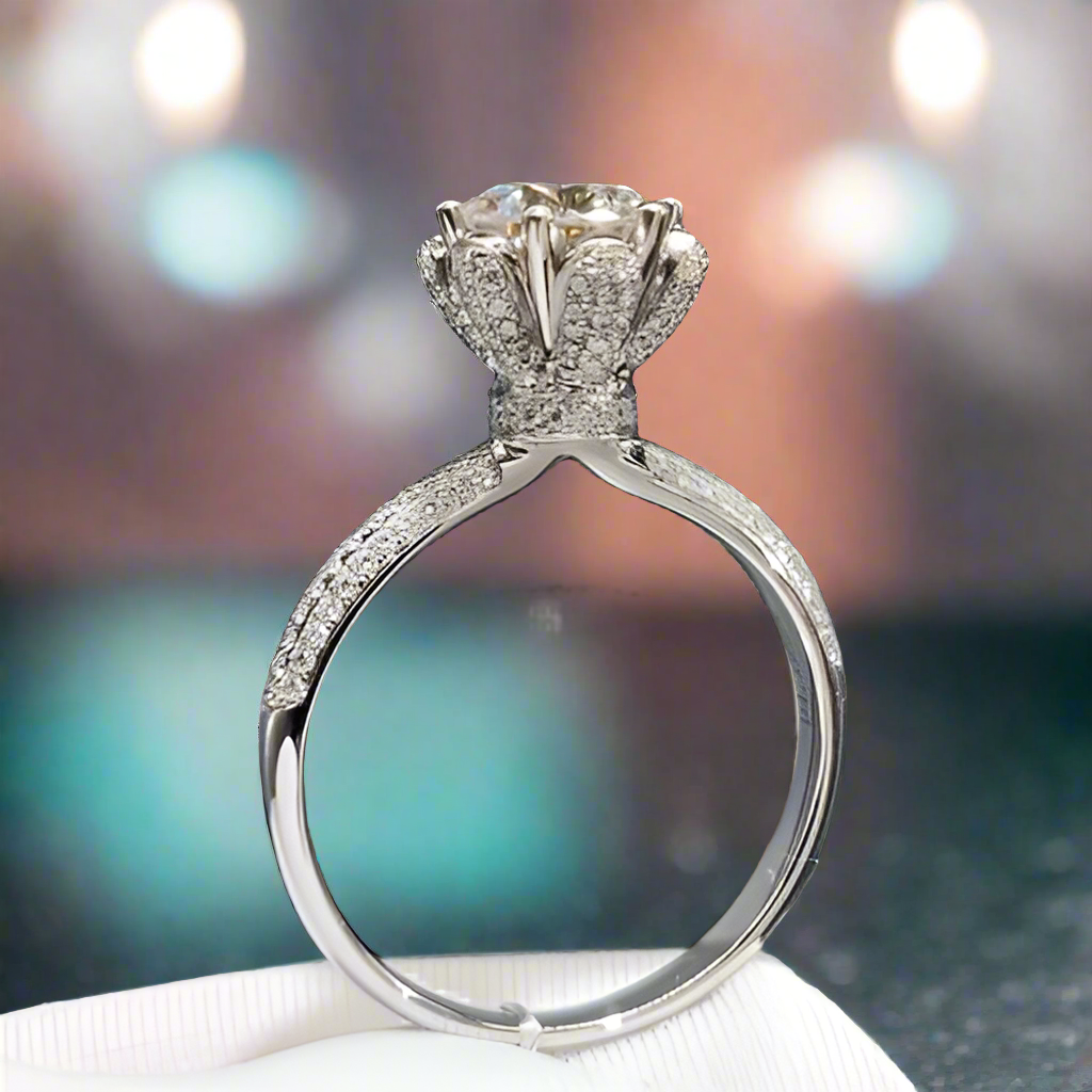 Snow Queen White Gold Engagement Ring with Diamond-Evani Jewelry
