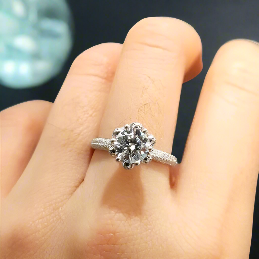 Snow Queen White Gold Engagement Ring with Diamond-Evani Jewelry