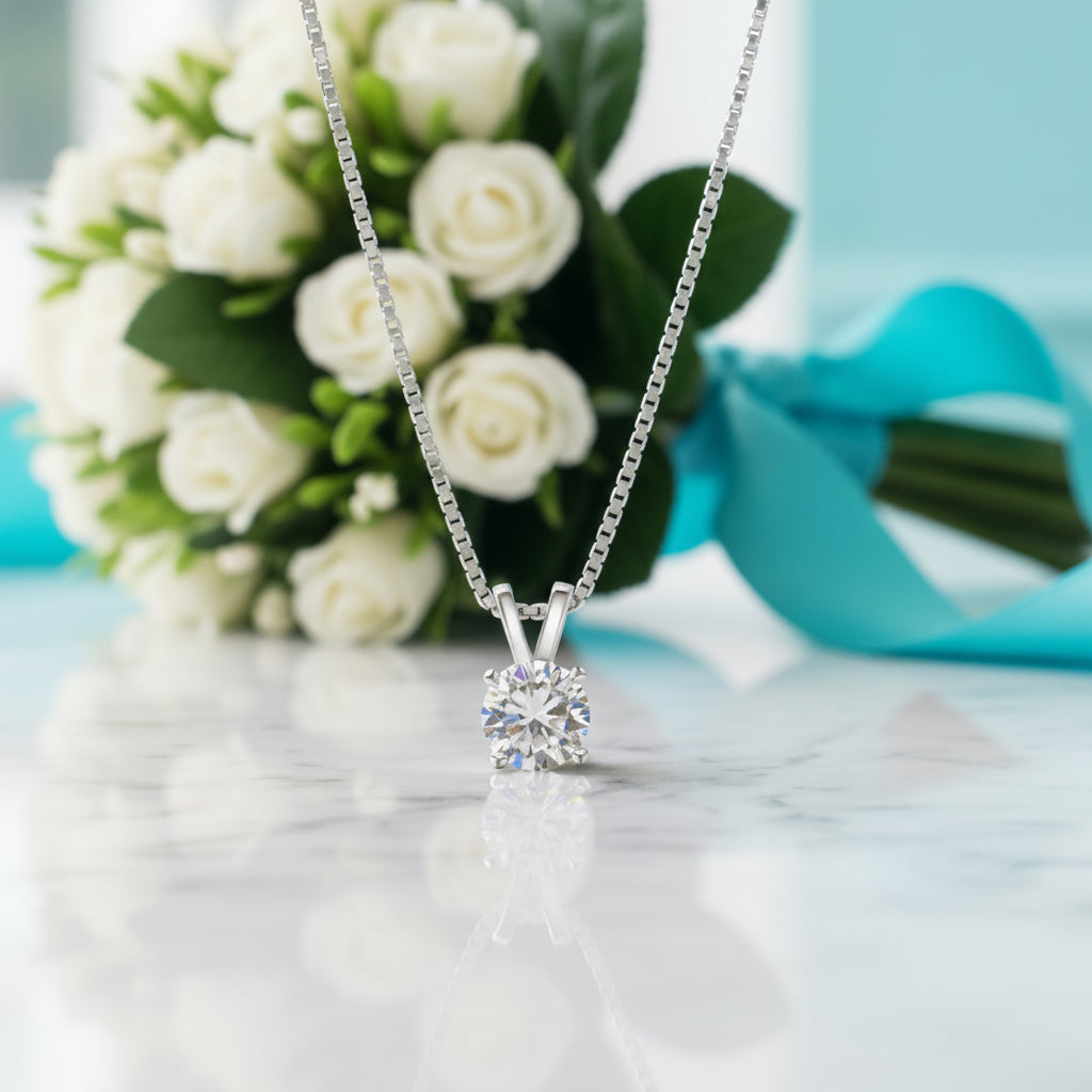 Solid 18K Gold 5.0 Ct Round Diamond Necklace-Evani Jewelry