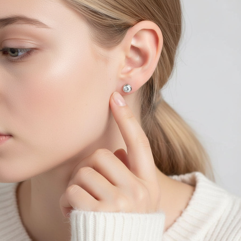 Solid 18k White Gold Diamond Stud Earrings-Evani Jewelry