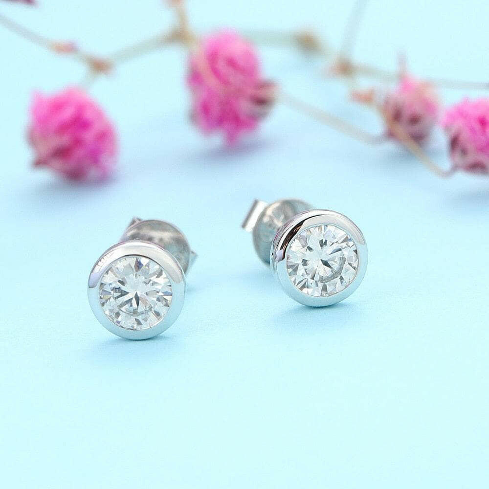 Solid 18k White Gold Diamond Stud Earrings-Evani Naomi Jewelry