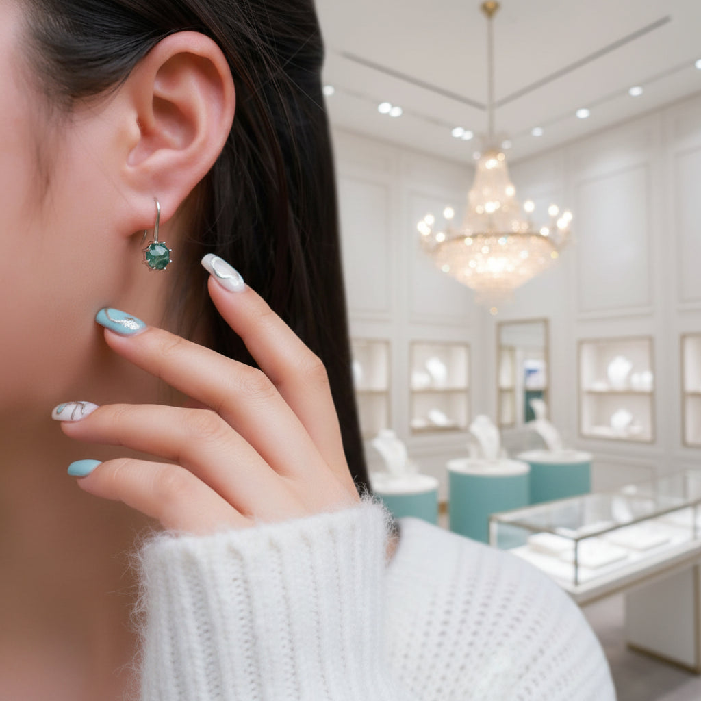 Soul Mate- Natural Octagon Cut Moss Agate Earrings-Evani Jewelry