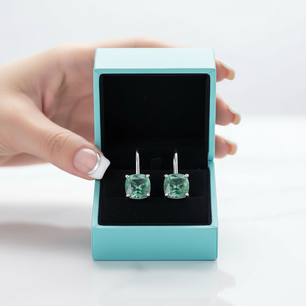 Soul Mate- Natural Octagon Cut Moss Agate Earrings