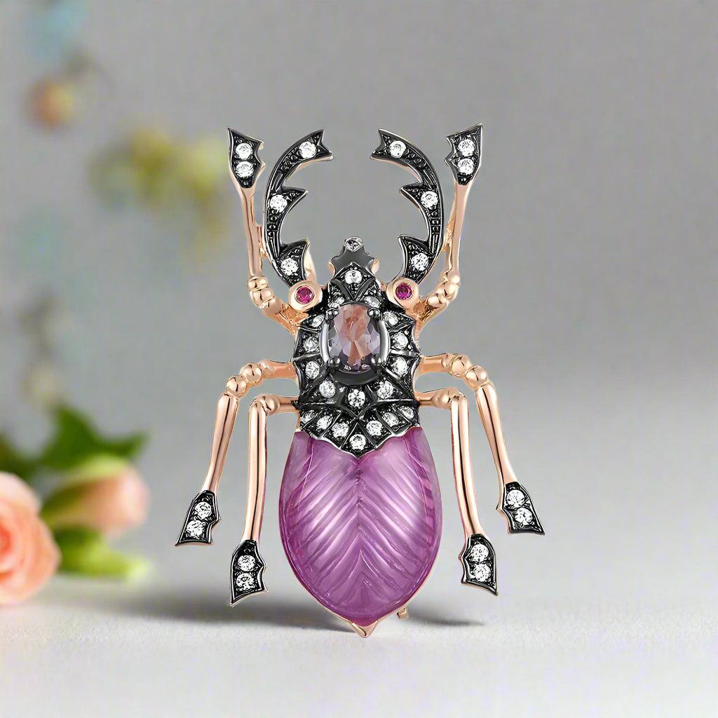 Sparkling Created Ruby Purple Stone Beetle Brooch-Evani Naomi Jewelry