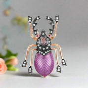 Sparkling Created Ruby Purple Stone Beetle Brooch-Evani Naomi Jewelry