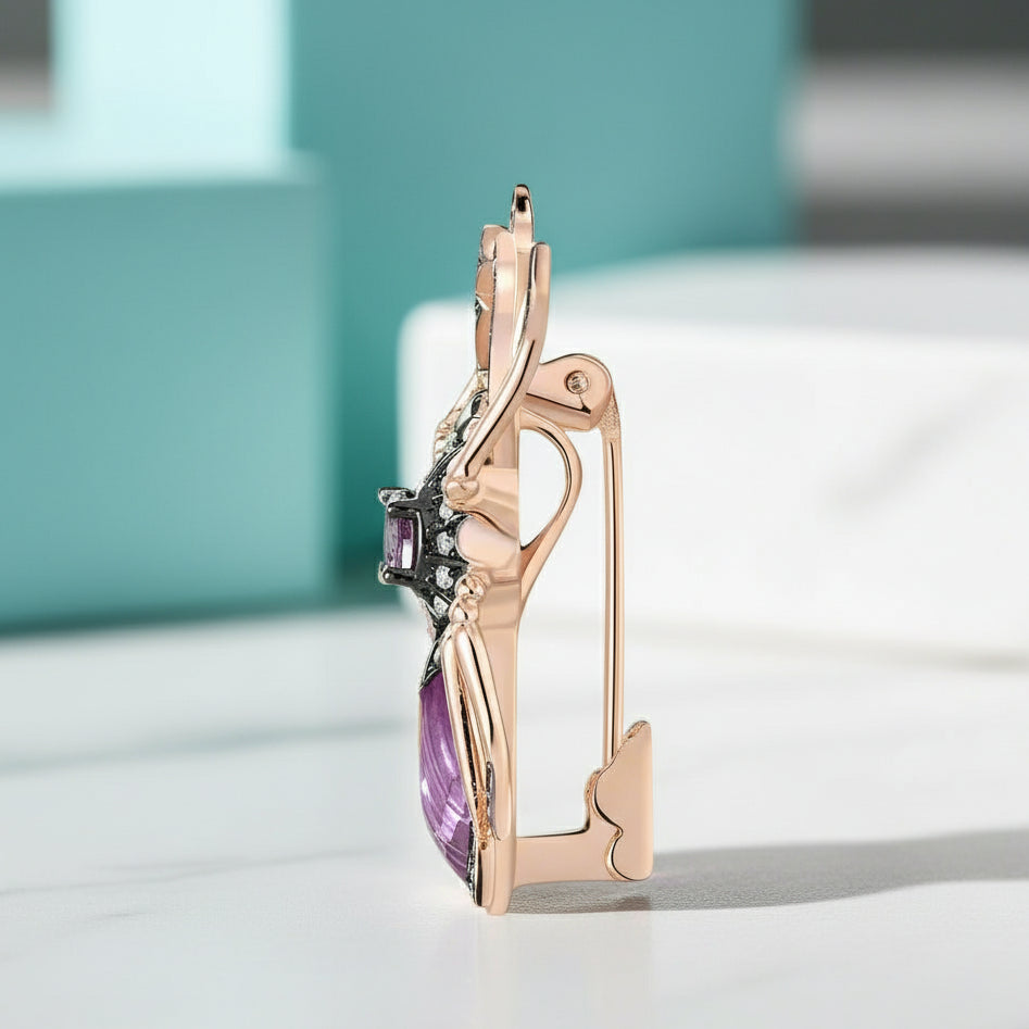 Sparkling Amethyst Stone Beetle Brooch-Evani Jewelry