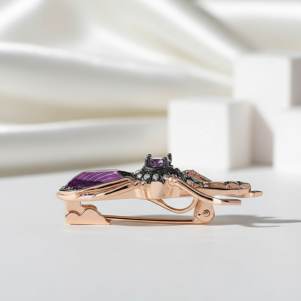 Sparkling Amethyst Stone Beetle Brooch-Evani Jewelry