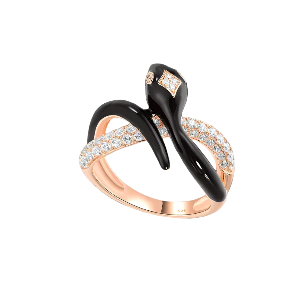Sparkling Diamond & Enamel Wild Snake Ring-Evani Naomi Jewelry