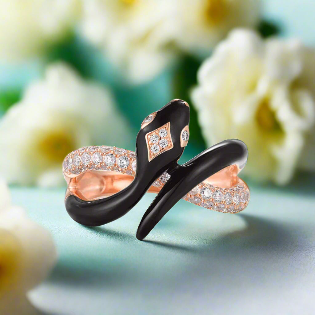 Sparkling Diamond & Enamel Wild Snake Ring-Evani Naomi Jewelry
