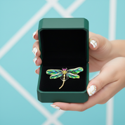 Sparkling Emerald Enamel Dragonfly Brooch