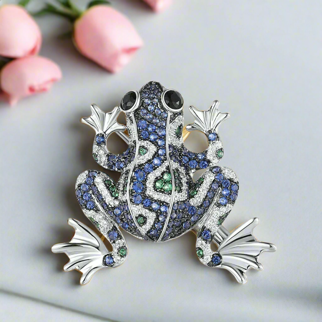 Sparkling Multi-Color Lovely Blue Frog Brooch-Evani Naomi Jewelry